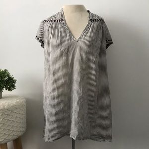 J.Crew contrast embroidered stripe tunic blouse